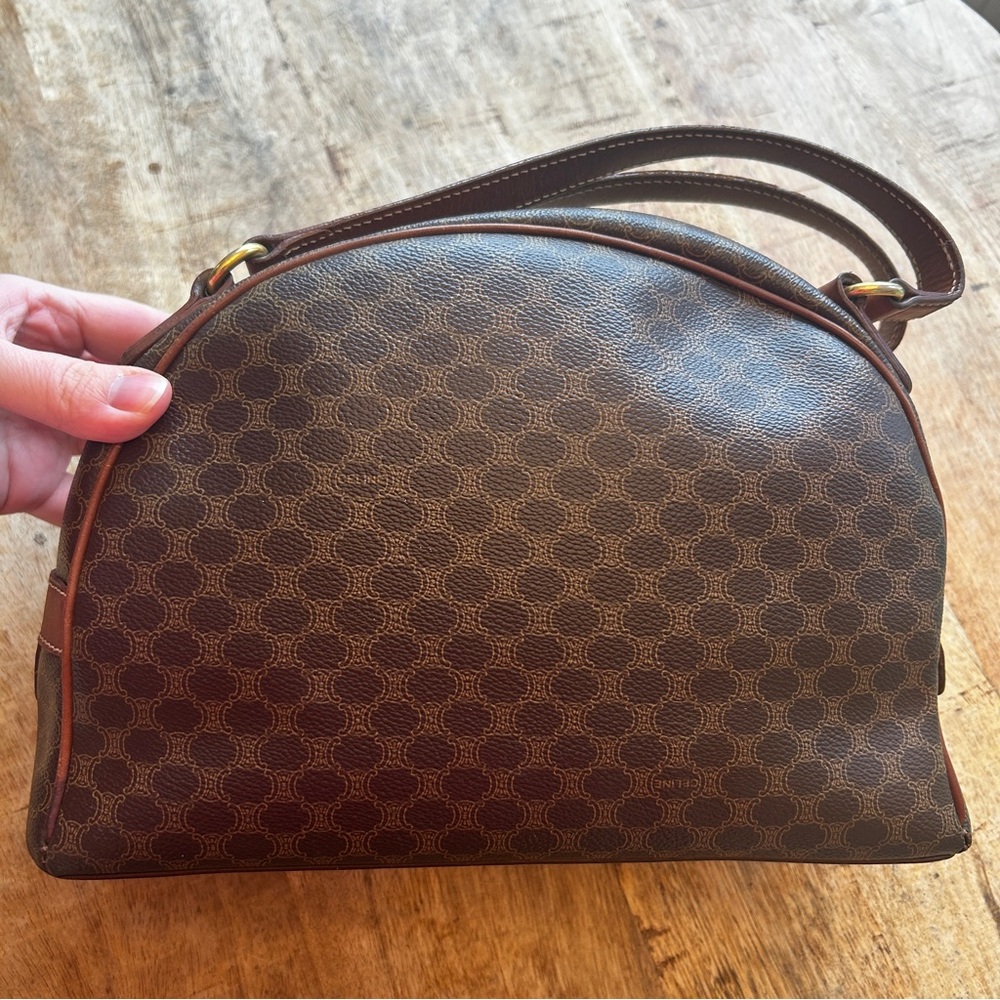 Vintage CELINE Macadam Dome Blazon Bowler Handbag PVC Leather Brown Purse COA - Picture 5 of 13